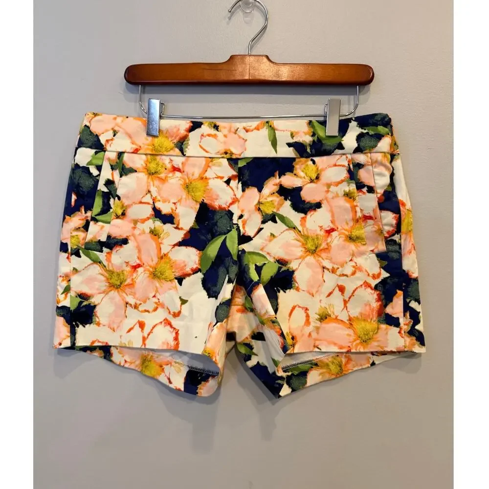 J.Crew Floral Stretch Chino Shorts Size 10 Pink Orange Navy Botanical Summer